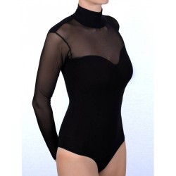 Long Sleeved Polo Neck Bodysuit With Tulle