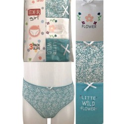 Cotton Petrol-Floral Patterned Briefs For Girls Set Of 3 Pieces Ider